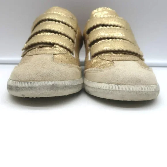 Isabel Marant Beth Lightning Bolt Sneakers Gold Metallic Cracked Leather Size 37 - Picture 5 of 13